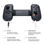 Load image into Gallery viewer, Backbone One lightning with a headphone jack and lightning port, accompanied by information describing each feature