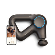 Therabody Theragun Prime Plus with a phone displaying the Coach by Therabody app