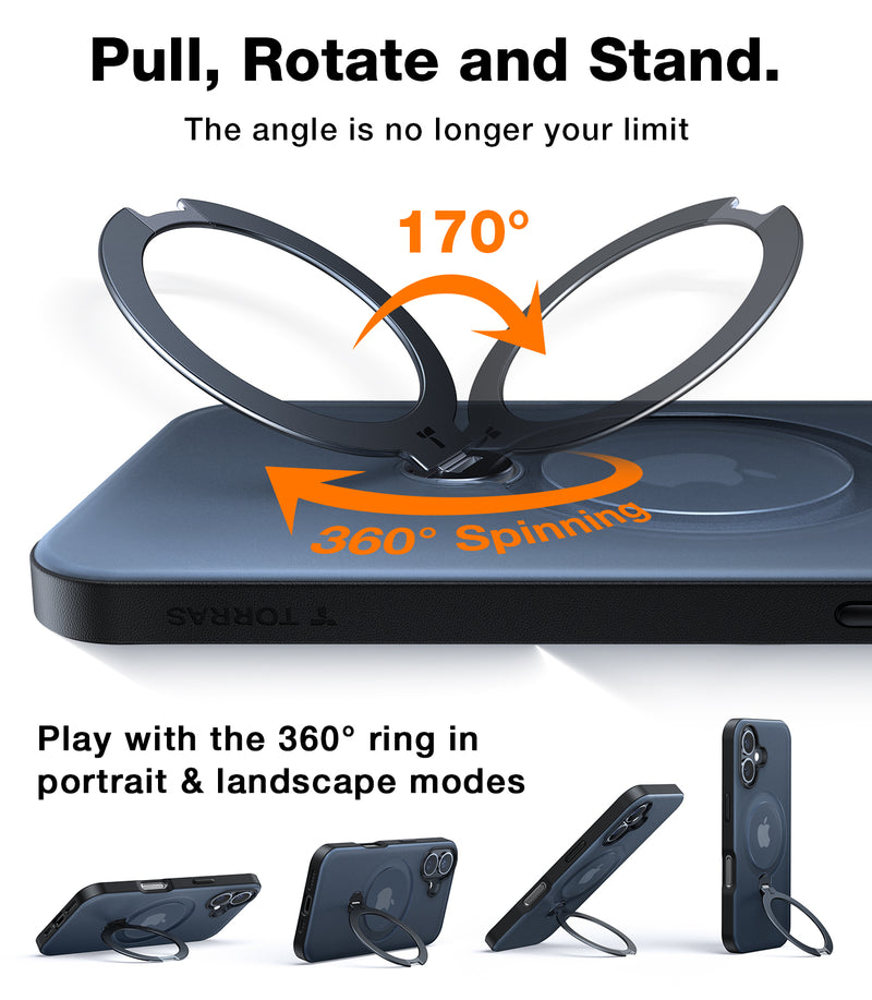 TORRAS 360° Spin Stand Ostand Spin Magsafe Case for iPhone 16 Series (Black)