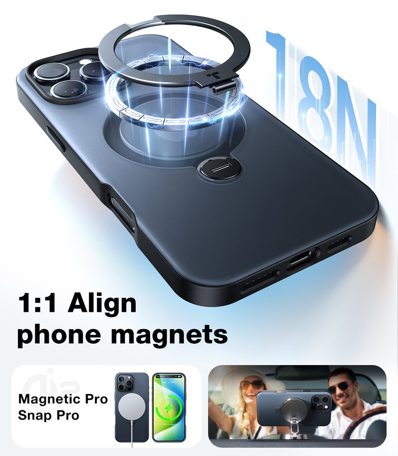 TORRAS 360° Spin Stand Ostand Spin Magsafe Case for iPhone 16 Series (Black)