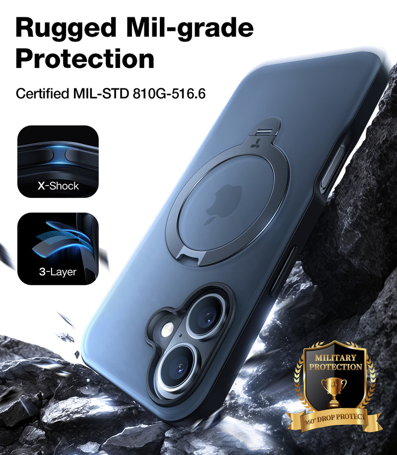 TORRAS 360° Spin Stand Ostand Spin Magsafe Case for iPhone 16 Series (Black)