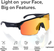 Chamelo Music Shield with black frame and fire lenses accompanied by the highlights of the Chamelo Music Shield