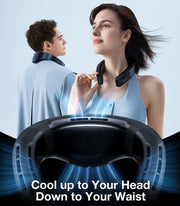 Woman and man wearing the Torras Coolify 3 with a close up of the Torras Coolify 3 and wind graphics leaving its vents