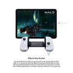 Load image into Gallery viewer, Backbone One USB-C 2nd generation PlayStation edition plugged in to a lightning cable, linked to a screen displaying a video game