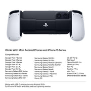 Back view of Backbone One USB-C 2nd generation PlayStation edition, accompanied by phones it is compatible with