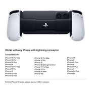 Back view of Backbone One lightning PlayStation edition, accompanied by phones it is compatible with