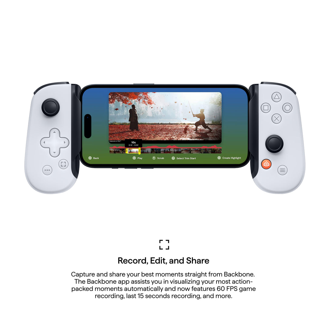 Backbone One USB-C 2nd generation PlayStation edition displaying a video it recorded using its screen recording feature followed by information on its screen recording feature