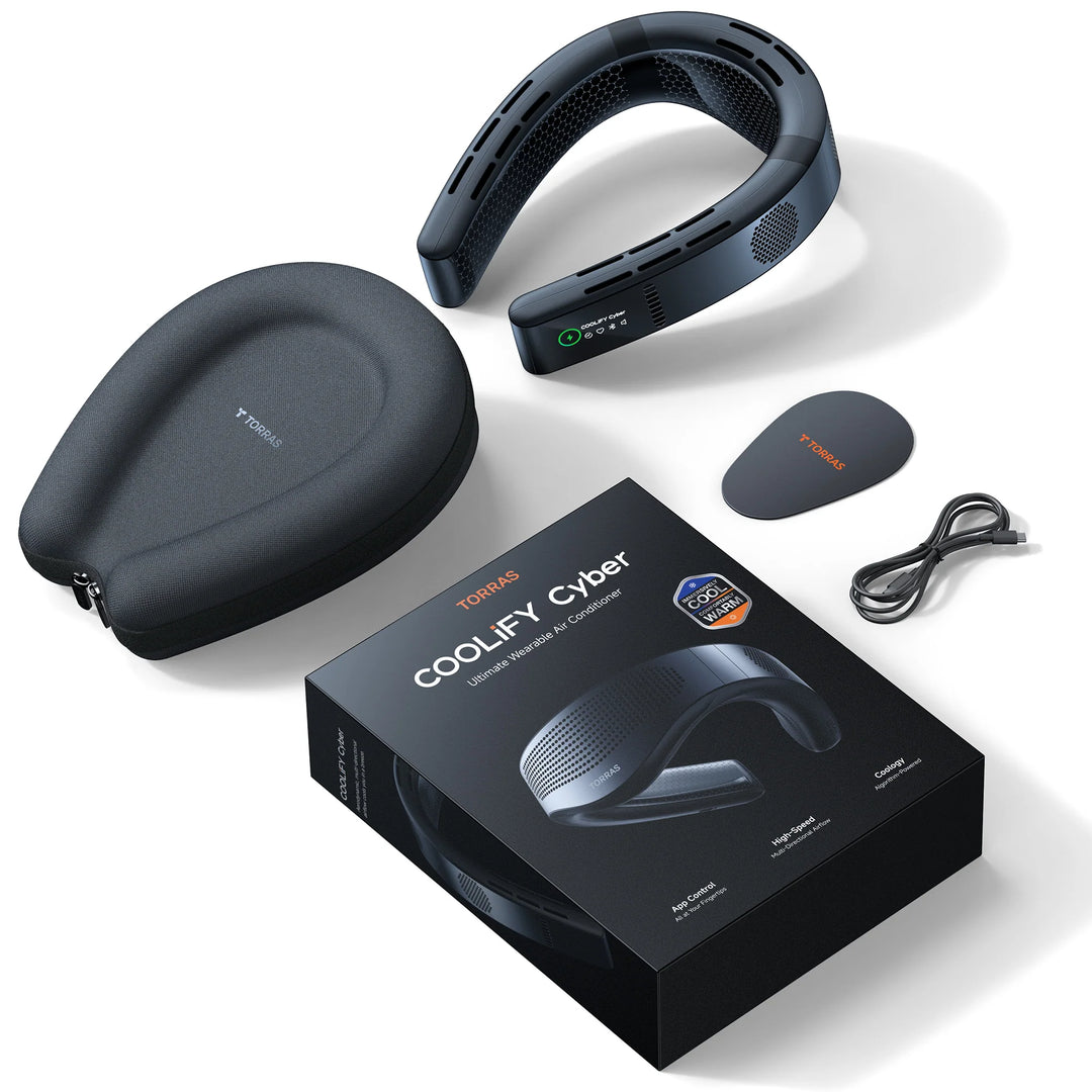 Contents of the Torras Coolify Cyber Smart box laid out on a white background