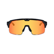Front view of Chamelo Music Shield black frame and fire lenses