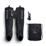 Load image into Gallery viewer, Therabody JetBoots Prime, its carry bag and cable laid out on a white background