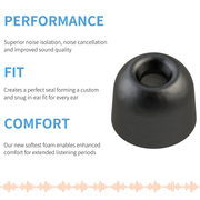 close up of Comply Foam TW-400-C NEW TrueGrip™ Premium Ear Tips with the benefits it provides