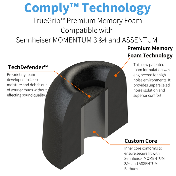 Comply Foam TW-400-C NEW TrueGrip™ Premium Ear Tips for Sennheiser MOMENTUM 3 & 4 and ACCENTUM (TW-400-C)