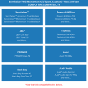 Compatibility list of Comply Foam TW-400-C NEW TrueGrip™ Premium Ear Tips