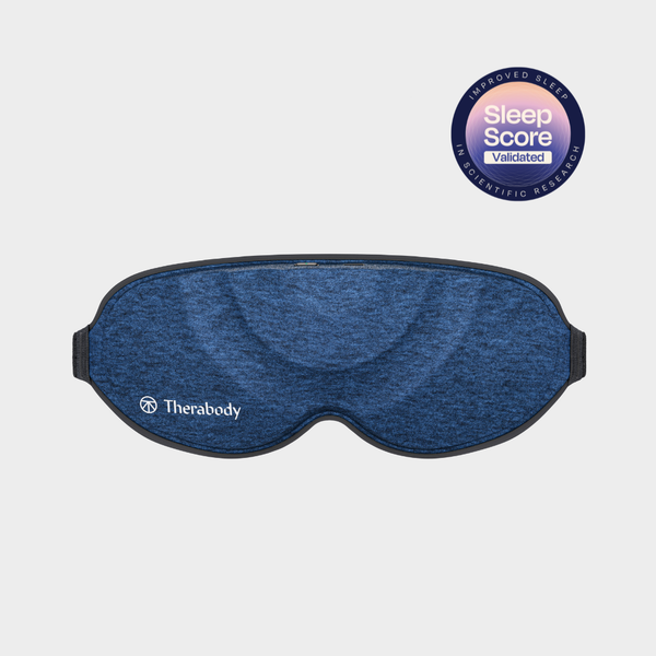 Front view of Therabody SleepMask with graphics stating that the sleep score is validated by scientific research