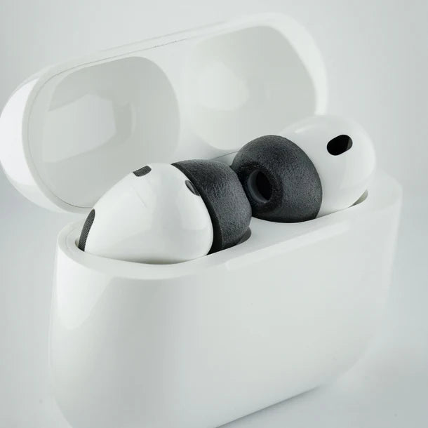 Comply TrueGrip earbud tips on Apple Airpods Pro 3 in the Airpods casing