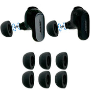 side view of the various Comply™ Foam Ear Tips sizes and a graphic displaying insertion method 
