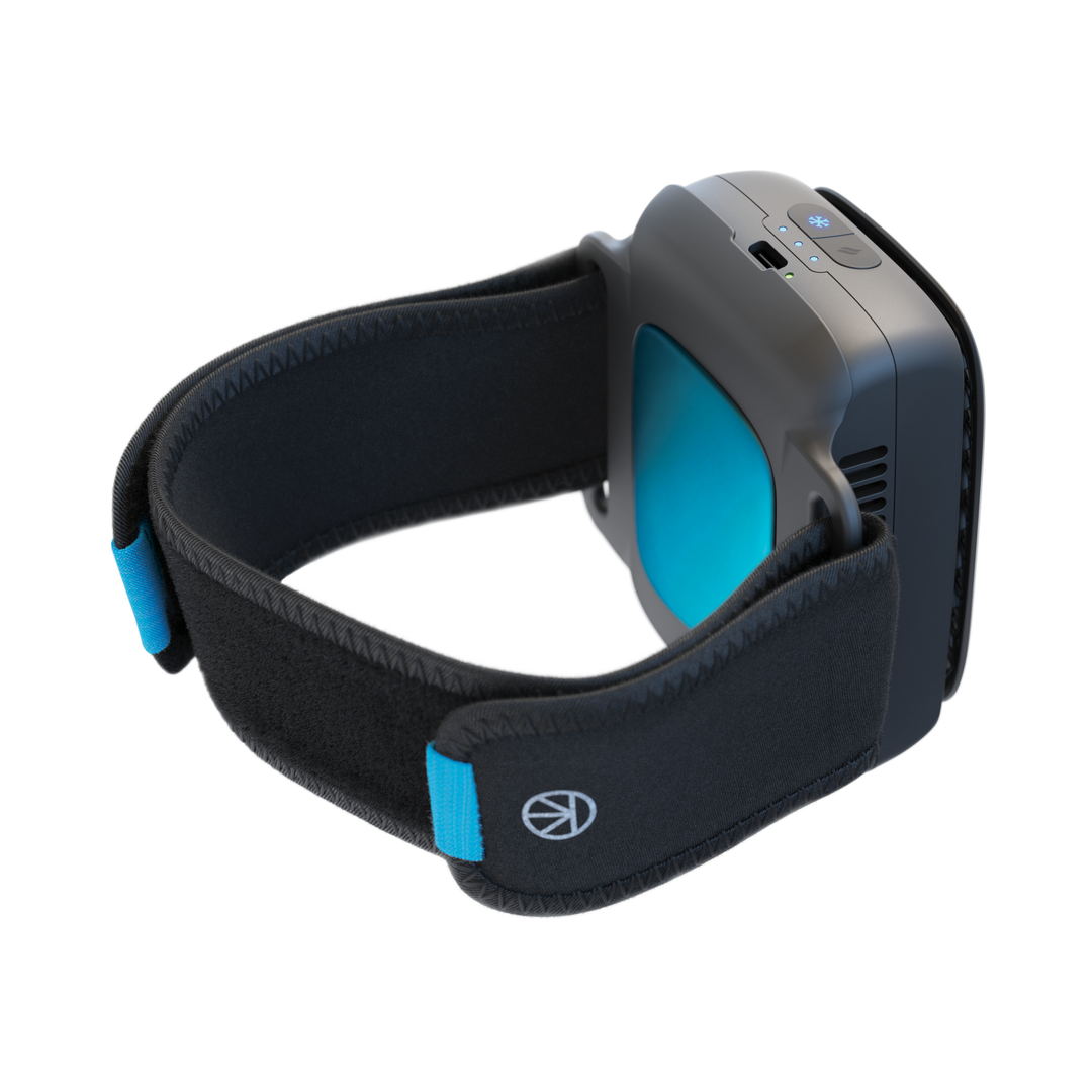 Back view of the Therabody RecoveryTherm Cube with strap