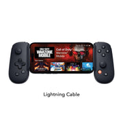 Backbone One lightning, fitted with a phone and accompanied by compatibility information