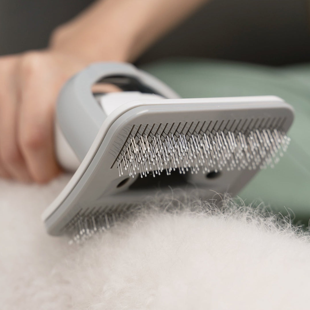 someone combing their pet with the Neabot P1 PRO Grooming Brush Attachment