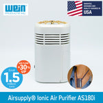 Load image into Gallery viewer, AirSupply AS180i Personal Ionic Air Purifier on a white background and a smaller image of a woman wearing it around her neck 