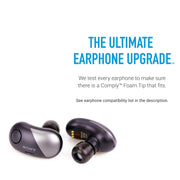 Comply TrueGrip Pro (TWR-200-B) fitted on Sony earphones with texts on it being the ultimate earphone upgrade