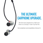 Load image into Gallery viewer, Comply TSX-200 Comfort Plus fitted on earphones and emphasis on Comply TSX-200 Comfort Plus being the ultimate earphone upgrade