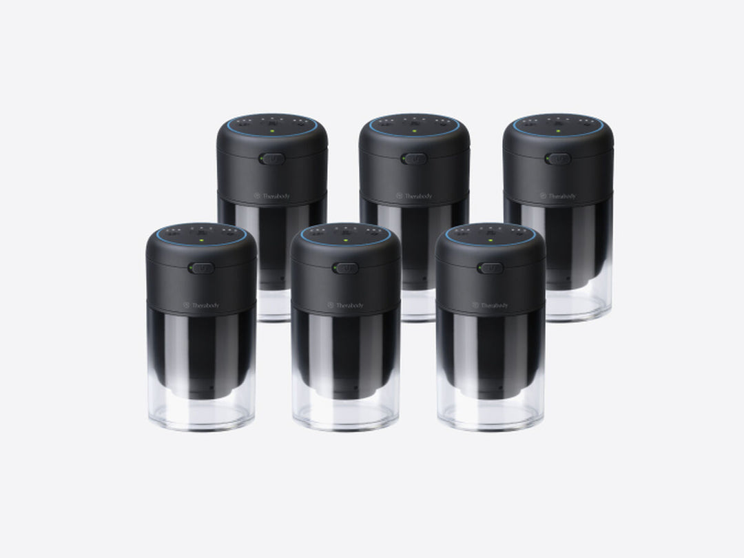 Six Therabody Theracups on a white background