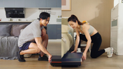 Woman and man pushing the STRONGether PowerStation to store it