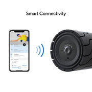 Therabody Wave Roller with a phone open to the Therabody app, showing the ability to control the Wave Roller via the mobile app