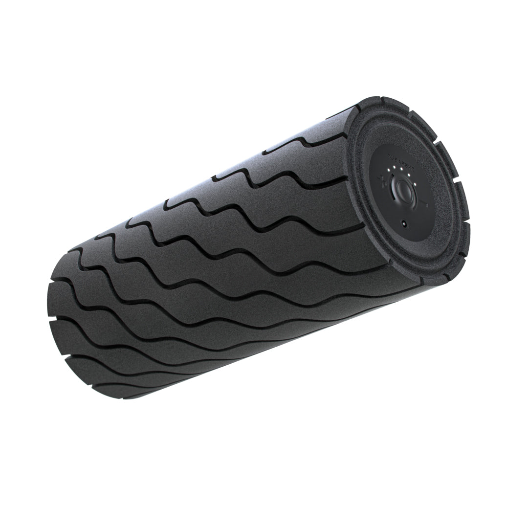 Black Therabody Wave Roller with a distinctive wave texture design.
