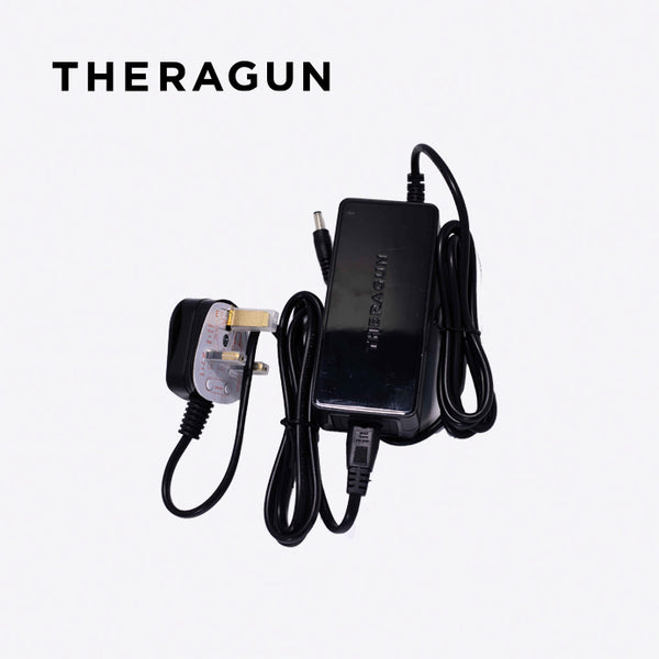 Theragun AC adaptor on a white background